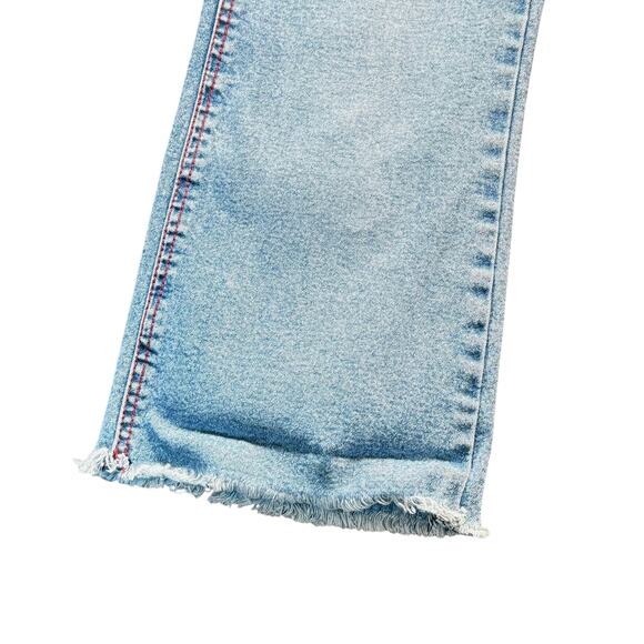 VTG Y2K Mudd Yo! Crop Flare Jeans Low Rise Raw Frayed Waist Red Lace Up Denim 9 - Picture 2 of 11